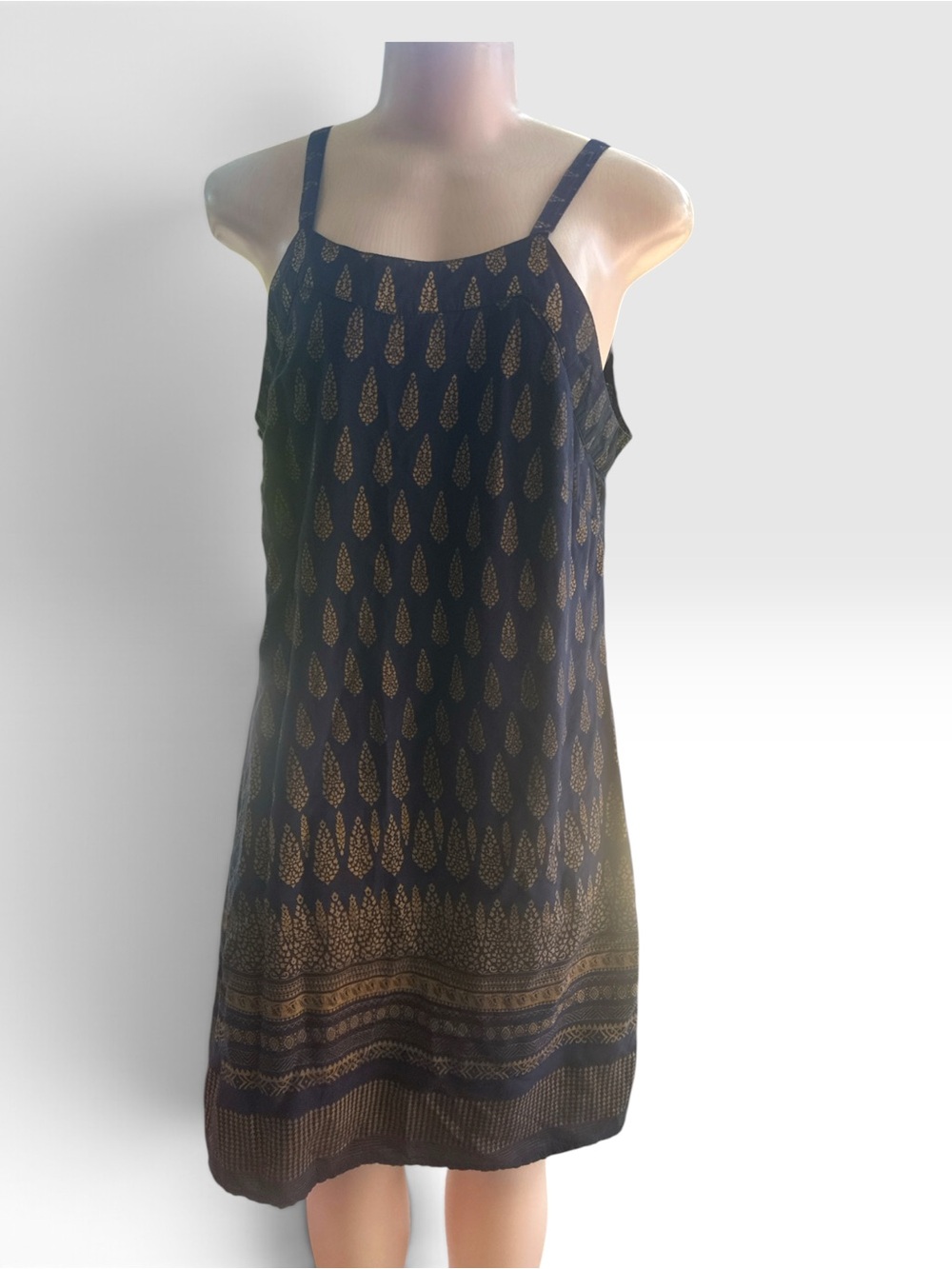 Lapogee XL Navy Gold Boho Rayon Shift Dress Tunic Made in India